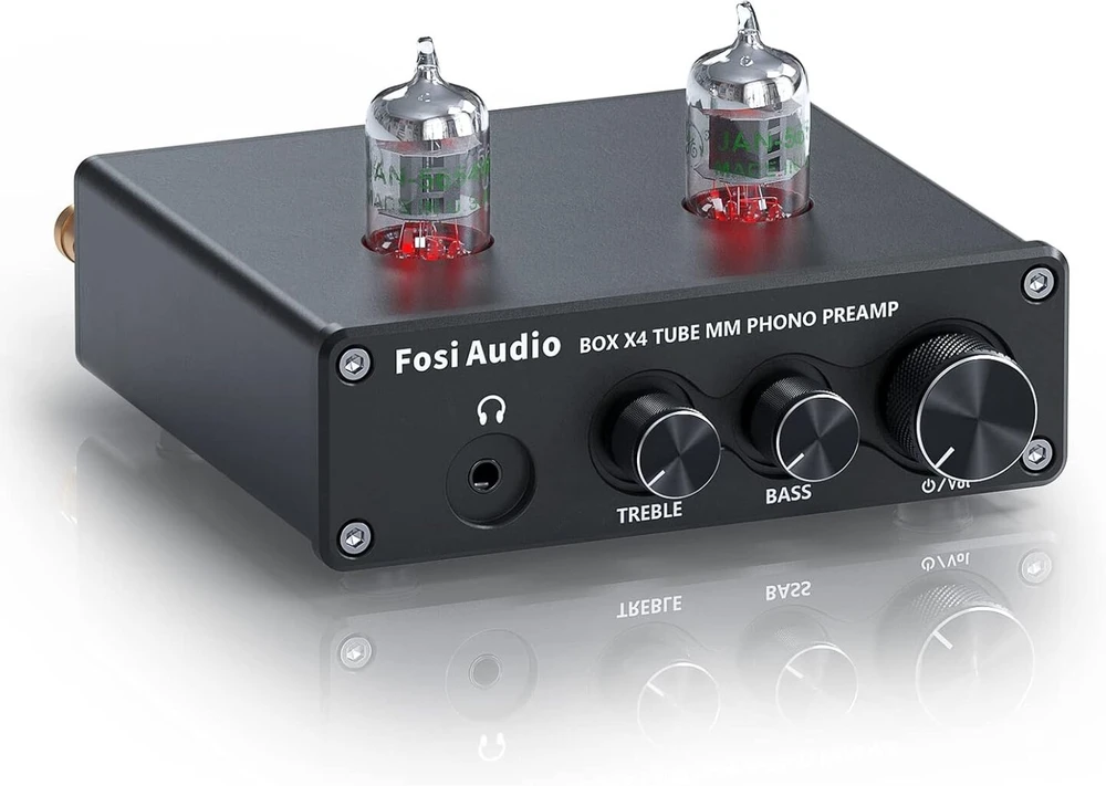 Fosi Audio Box X4 hifi phono lempinis priešstiprintuvas, hifi lempinis priešstiprintuvas ausinėms, jan 5654w vakuuminės lempos mm patefonui, stereo garso stiprinimas phono audiofilams