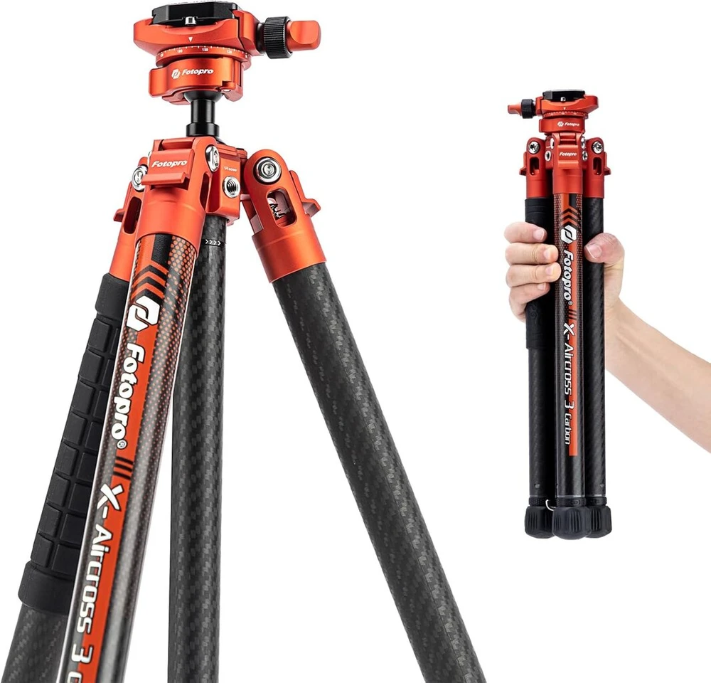 Fotopro X-aircross 3 Lite lengvas anglies pluošto kelioninis trikojis 157 cm su panoraminiu rutuliniu galvučiu, 0,81 kg itin lengvas nešiojamas kuprinės kameros kelioninis trikojis, skirtas dslr su nešiojimo krepšiu, apkrova iki 10 kg