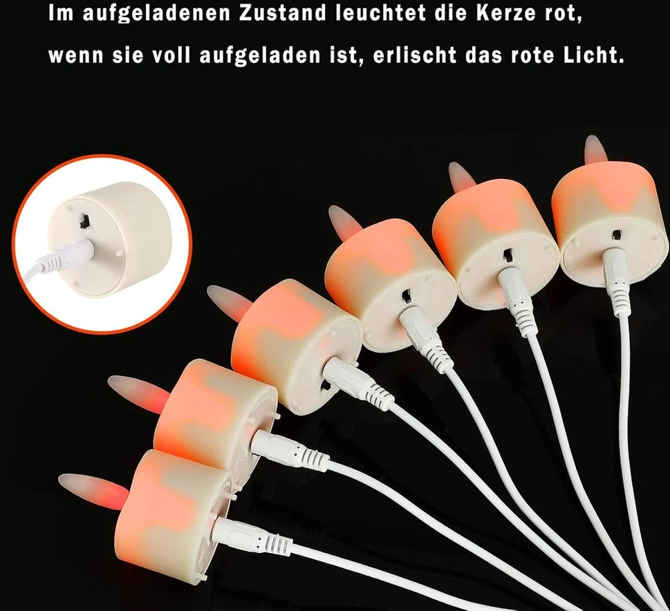 Freepower 12 įkraunamų Led arbatinių žvakių su nuotolinio valdymo pulteliu, laikmačiu, mirgančios šiltos baltos spalvos, pritemdomos elektrinės įkraunamos žvakės su 2 Usb laidais, Helovino Kalėdų namų dekoracijos, skersmuo 4 x 5,5