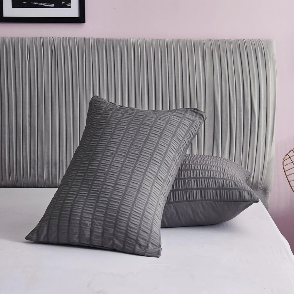 Freyamy seersucker pagalvėlės užvalkalas 40 x 80 cm, 2 vnt., pilkas reljefinis dryžuotas tekstūruotas elegantiškas pagalvėlės užvalkalas, šlifuotas mikropluoštas, minkštas pagalvėlės užvalkalas su užtrauktuku