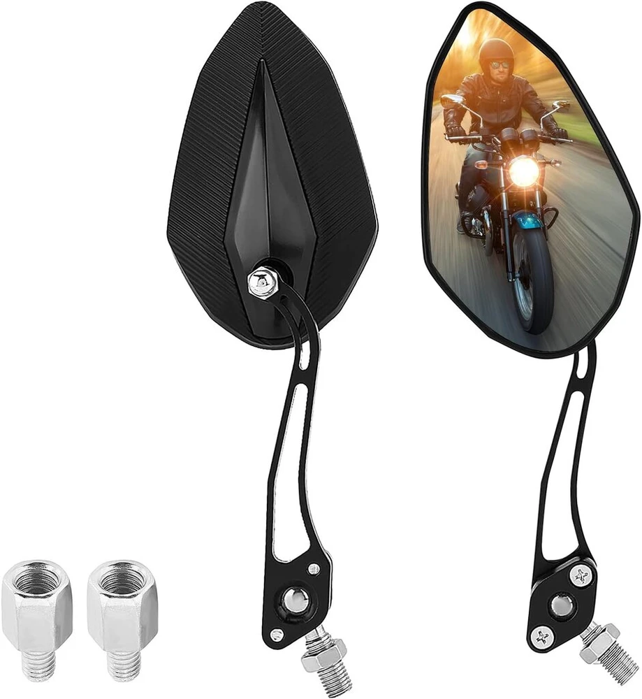 Ftvogue išgaubti motociklo galinio vaizdo veidrodėliai, 8 mm 10 mm universalūs motociklų motorolerių galinio vaizdo veidrodėlių pora (juodi)
