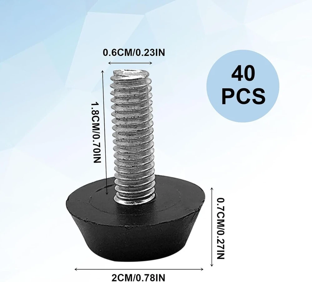 Fuipvgi, 40 vnt. reguliuojamų baldų kojelių, reguliuojamos kojelės, prisukamos kojelės, M6 x 20 mm reguliavimo varžtas M6, reguliuojamos kojelės, išlyginamosios kojelės, baldų kojelės, reguliavimo varžtas (juodos)