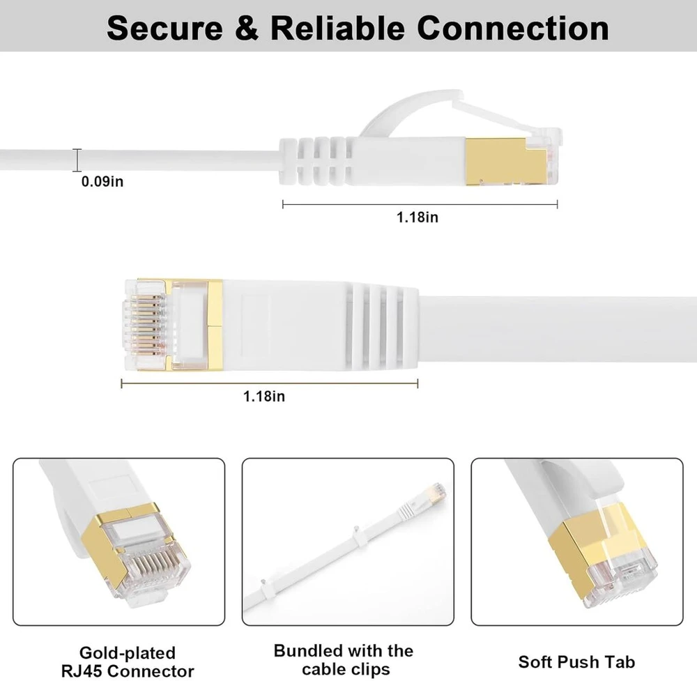 Fumitt Cat 8 Lan kabelis, 25 metrai, didelio greičio plokščias gigabitinis tinklo kabelis, 25 m, Ethernet kabelis, interneto jungiamasis kabelis, 40 Gbps, 2000 Mhz, Rj45 skirtas žaidimams, maršrutizatoriui, modemui, nešiojamam kompiuteriui (baltas)