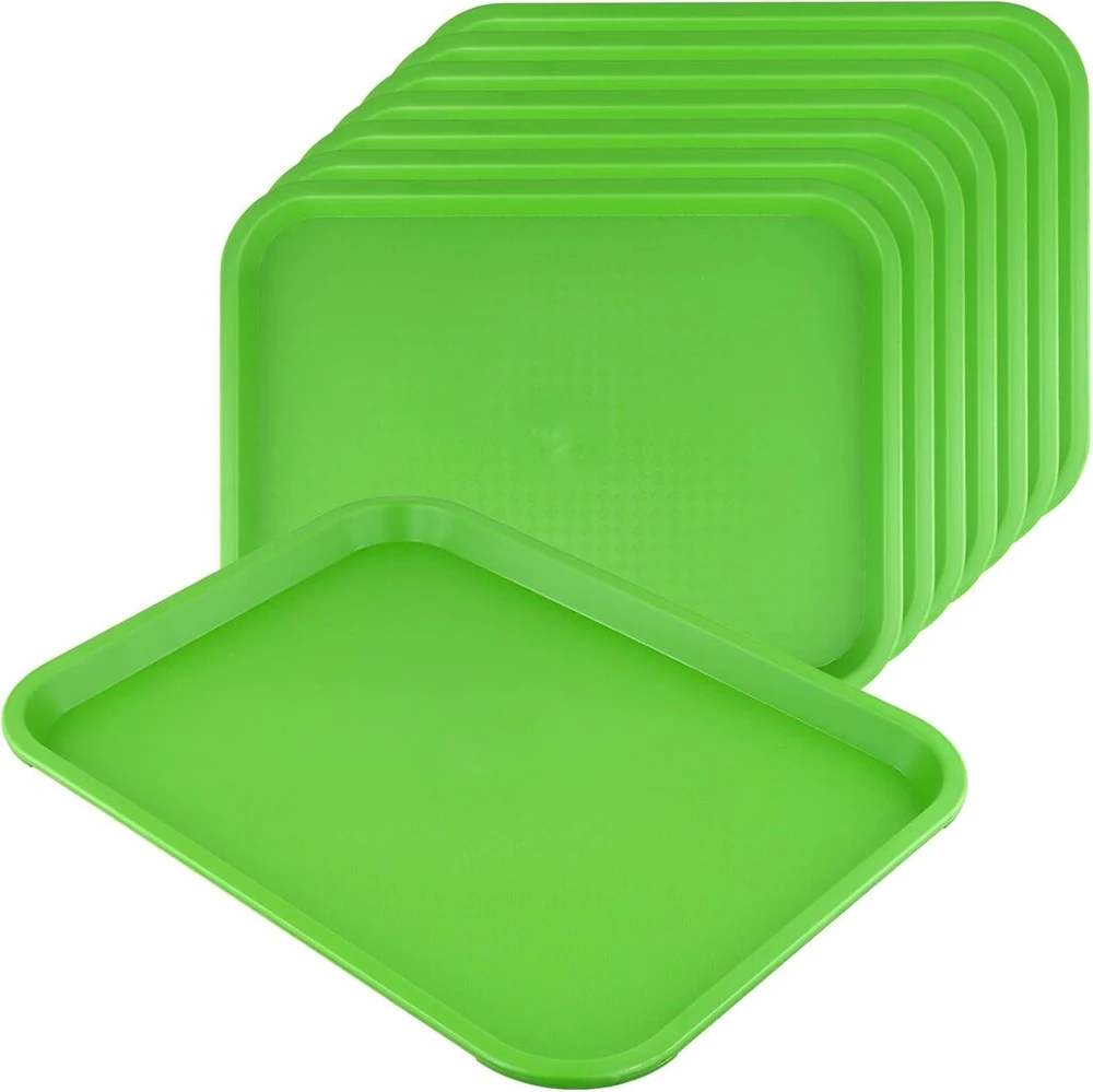 Funsuei 8 vnt. greito maisto padėklų rinkinys, žalias, serviravimo padėklas, stačiakampis, 35 x 27 x 2,3 cm, plastikinis padėklas virtuvei, restoranui