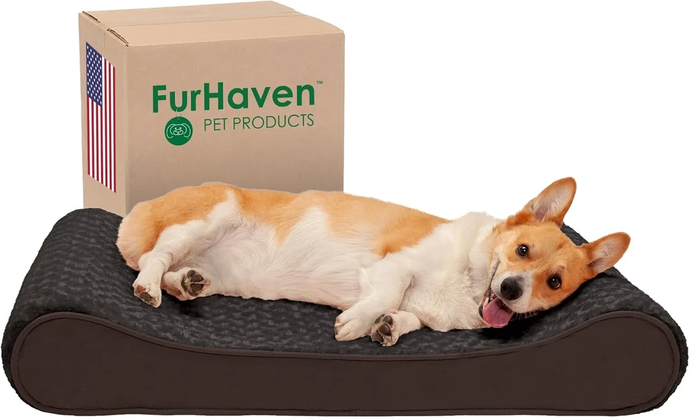 Furhaven atminties putų šunų gultas dideliems/vidutiniams šunims su nuimamu plaunamu užvalkalu šunims iki 17,2kg, itin minkštas dirbtinio kailio ir zomšos prabangus poilsio gulto čiužinys