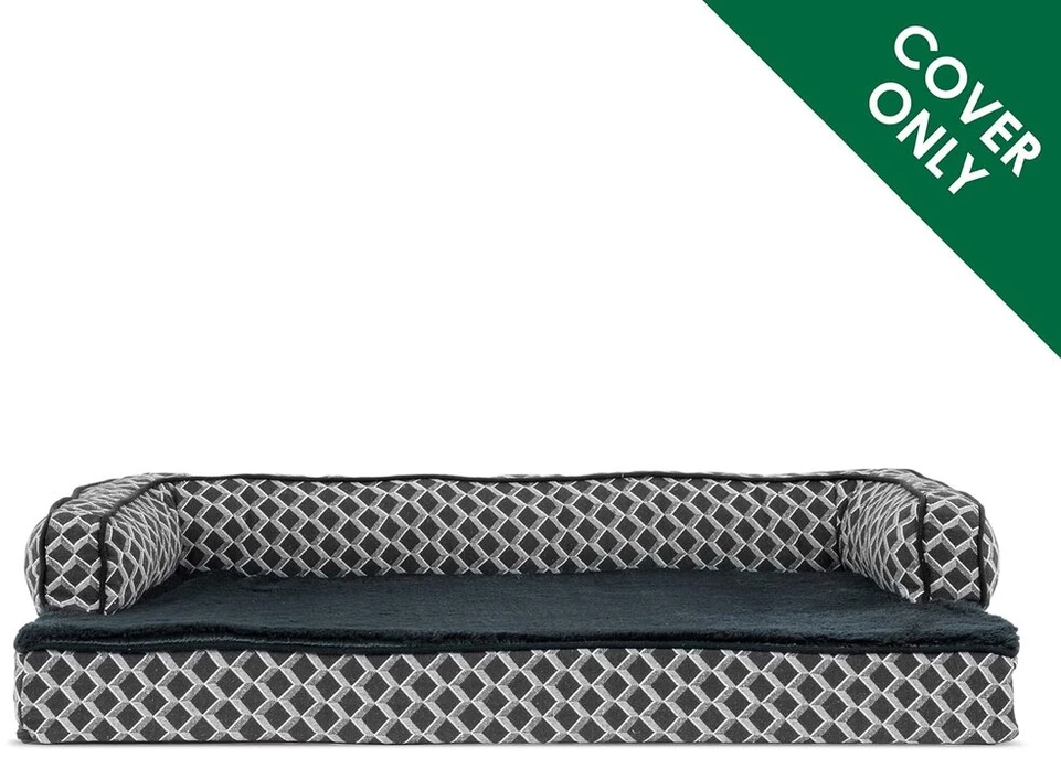 Furhaven pakaitinis šuns guolio užvalkalas, patogi sofa, pliušinis ir dekoratyvinis, sofos stiliaus, skalbiamas skalbimo mašinoje, diamond pilkas, jumbo (xl)