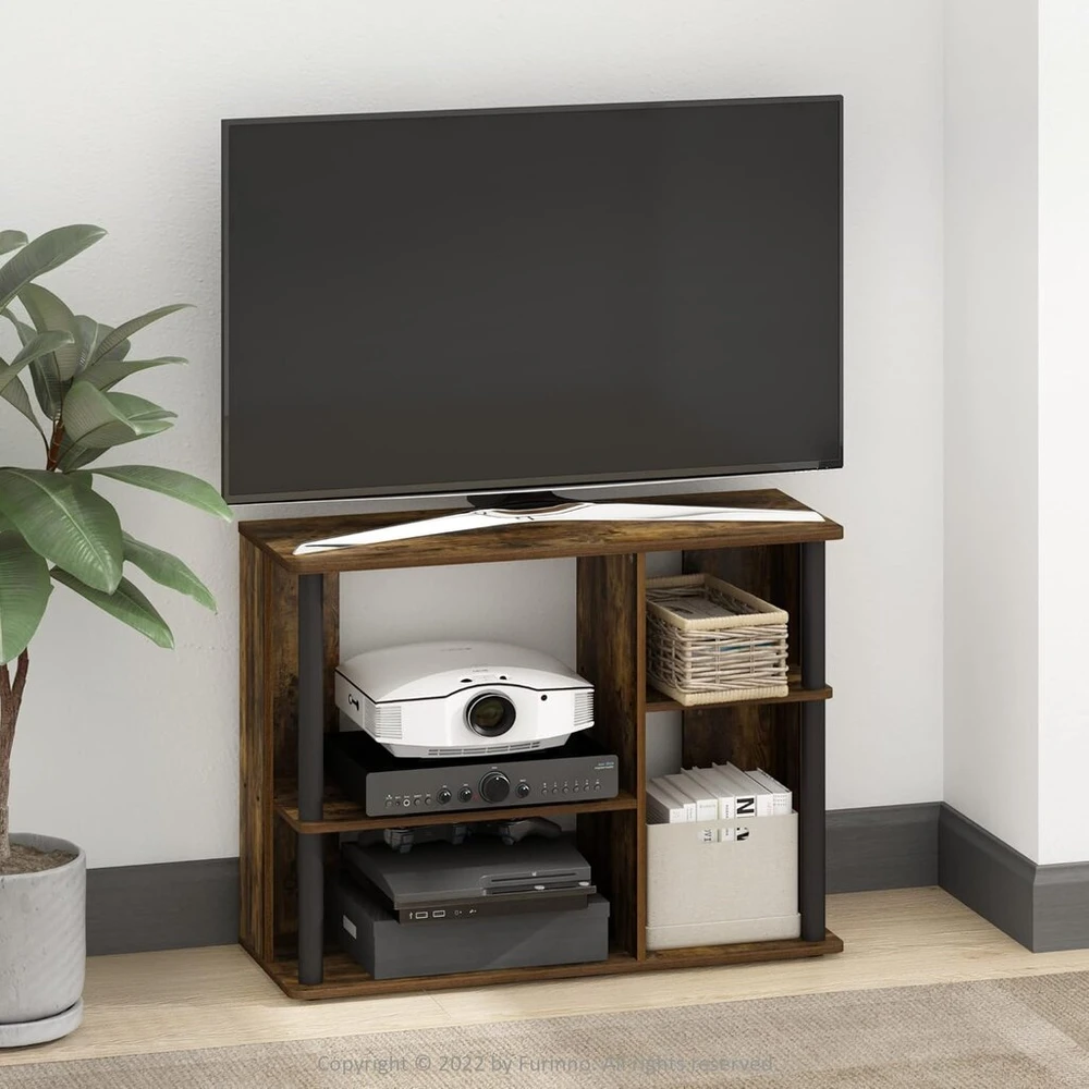 TV staliukas Furinno Classic televizoriaus staliukas su plastikiniais strypais televizoriams iki 40" - Amber Pine/juodas