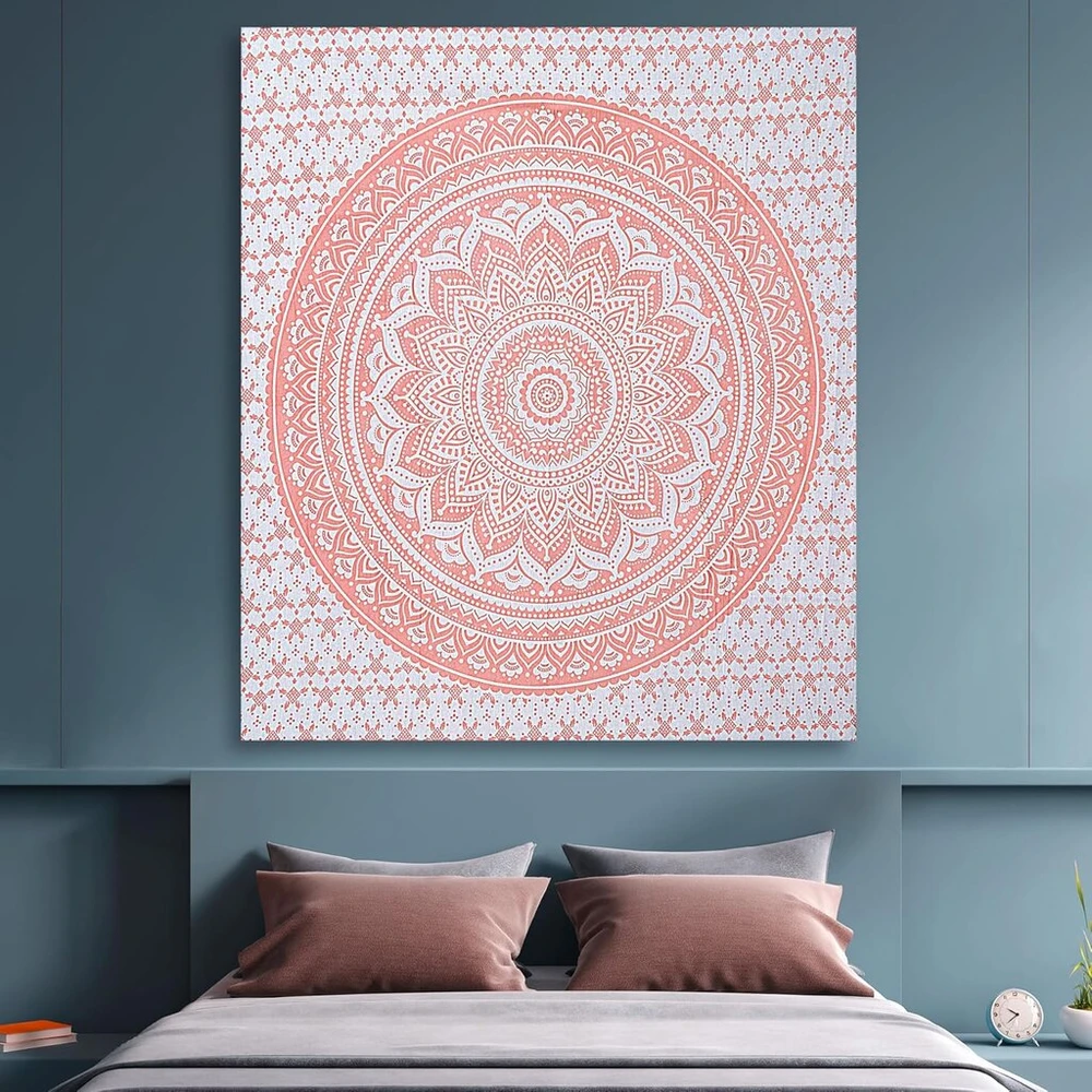 Furnishful Finesse Mandala gobelenas rožinis sieninis gobelenas boho ombre sieninis rankšluostis namų ir svetainės dekorui - 76 x 102 cm
