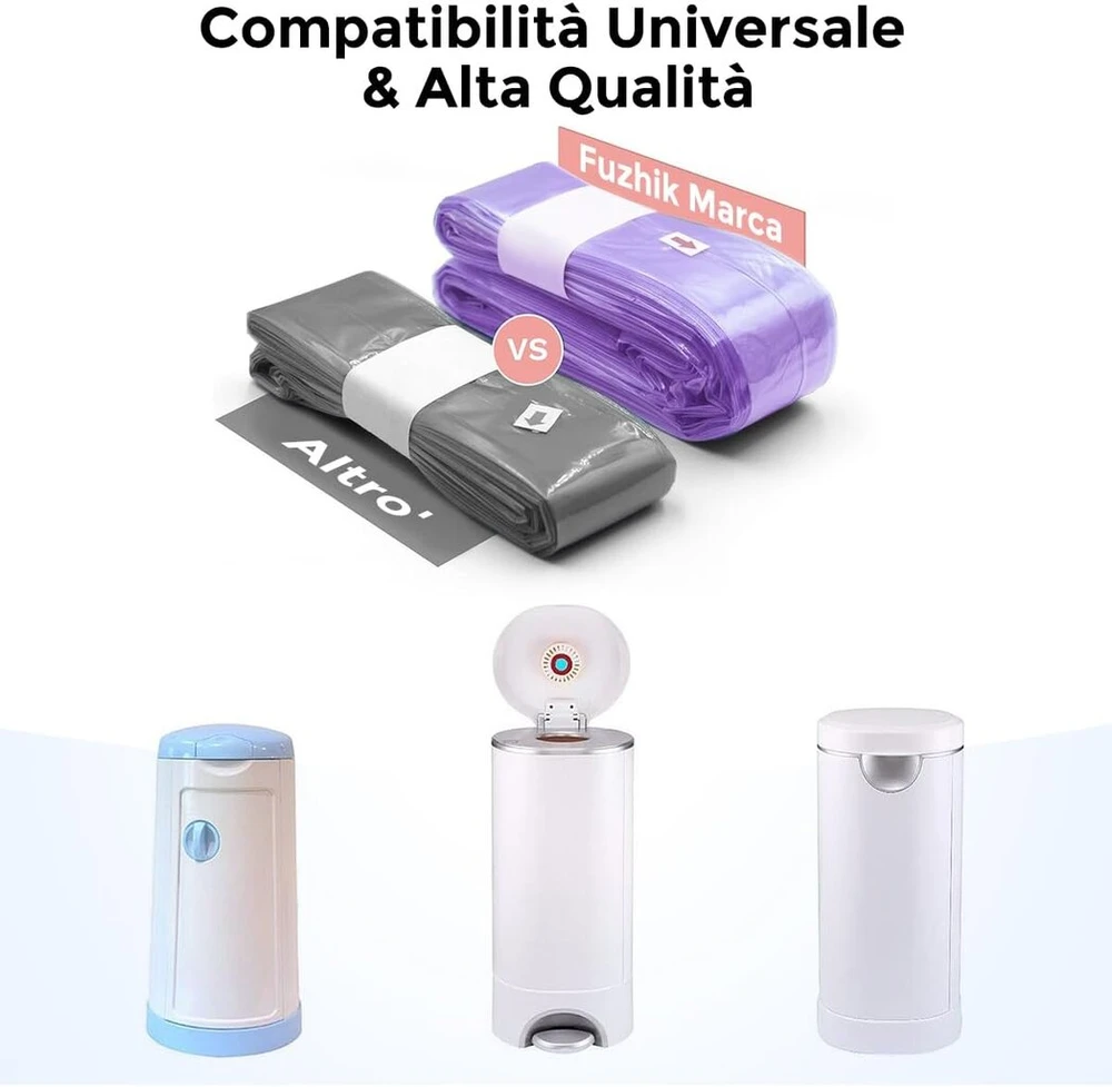 Fuzhik sauskelnių kasetės papildymas, 8 vnt., atsparios kvapams, bekvapės, pastorintos, sauskelnių maišeliai, suderinami su Tommee Tippee, Twist & Click, Litterlocker (violetinė)