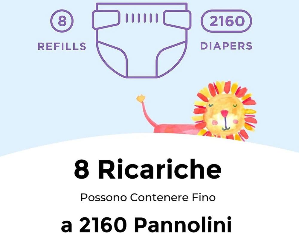 Fuzhik sauskelnių kasetės papildymas, 8 vnt., atsparios kvapams, bekvapės, pastorintos, sauskelnių maišeliai, suderinami su Tommee Tippee, Twist & Click, Litterlocker (violetinė)