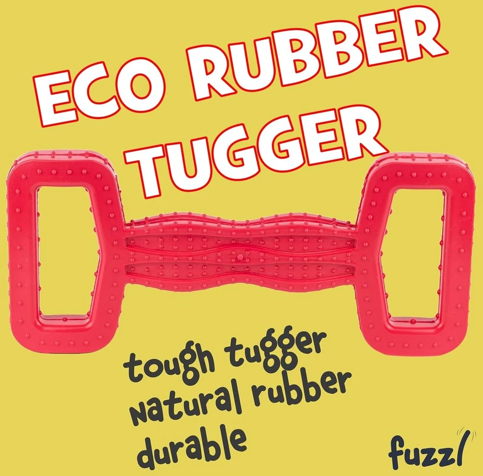 Fuzzl Eco Rubber Tugger - raudonas - tvirtas kramtomasis žaislas agresyviems kramtytojams, stiprus žaislas šunims, tvirtas žaislas šuniukams