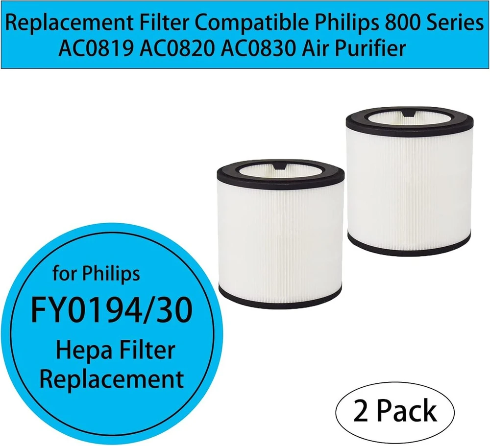 Fy0194/30 pakaitinis filtras, skirtas Philips Ac0819 Ac0820 Ac0830 oro valytuvui 800 serijos priedai, pakaitinis Hepa filtras, 2 vnt.