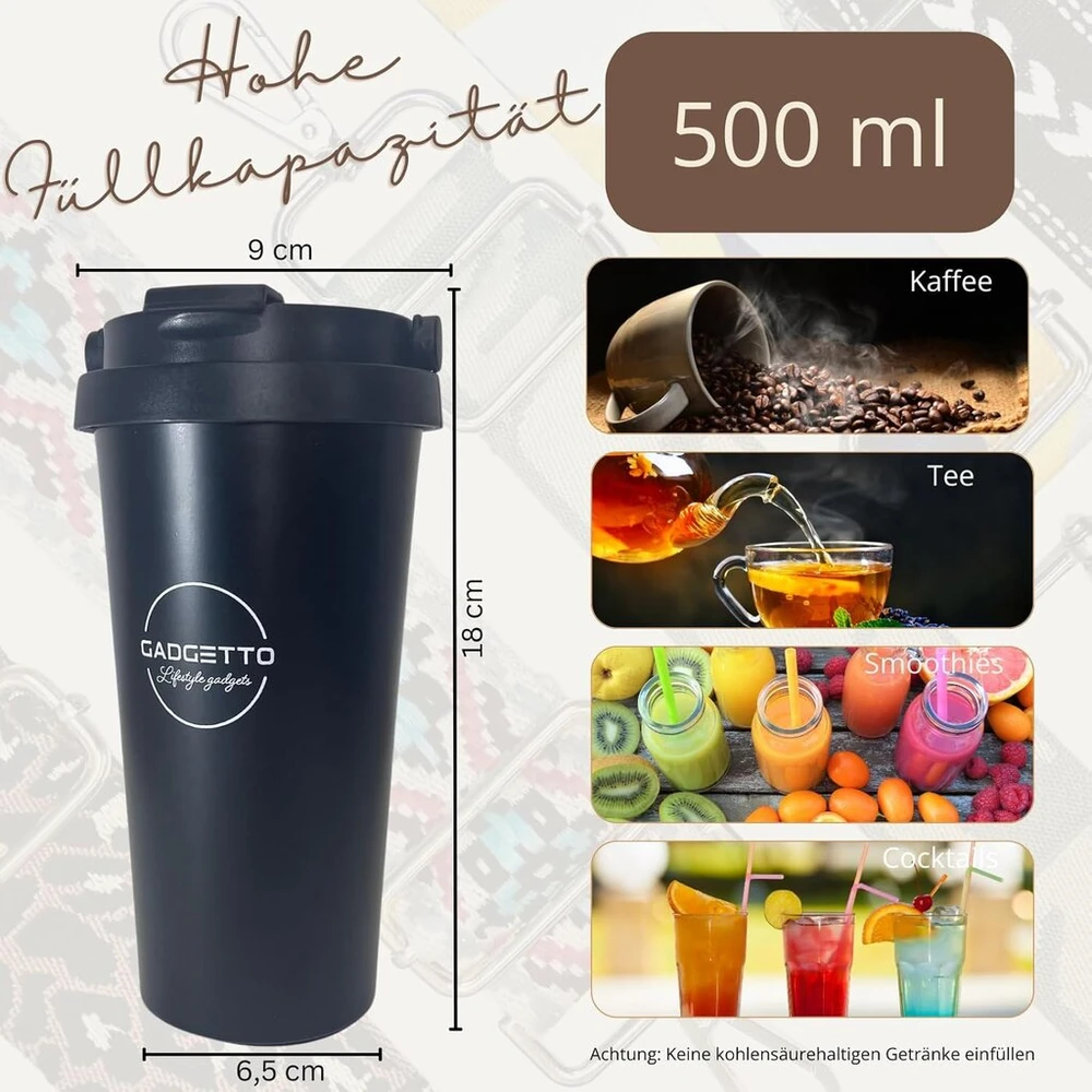 Gadgetto mėtų žalios spalvos puodelio laikiklis, butelių krepšys pakabinimui su termopuodeliu 500 ml, skirtas veiklai lauke, festivaliams, plaukiojimui, žygiams