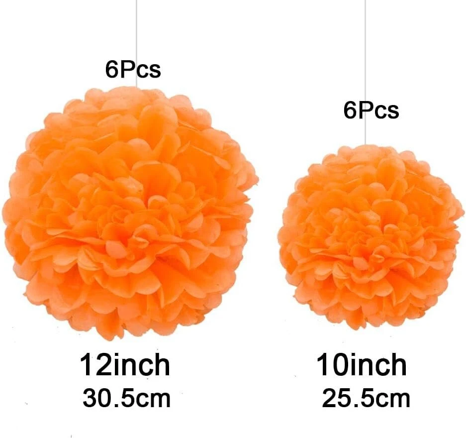 Gaka Favor 12 vienetų popierinių pomponų rinkinys, oranžinė popierinė pakabinama dekoracija vestuvėms, krikštynoms, gimtadieniui, komunijai, valentino dienai, motinos dienos vakarėlio dekoracija