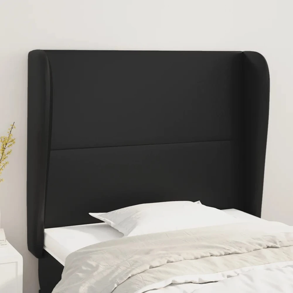 Lova Galvūgalis su auselėmis, juodas, 103x23x118/128cm, dirbtinė oda