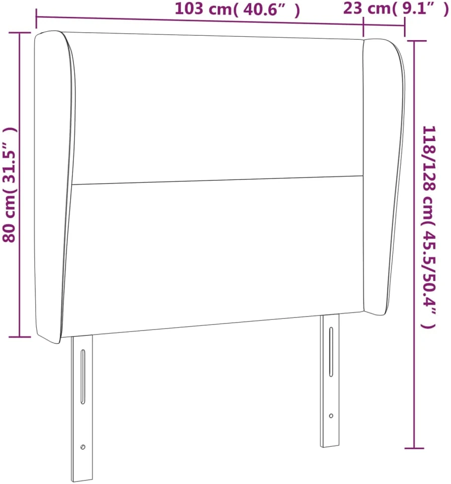 Lova Galvūgalis su auselėmis, juodas, 103x23x118/128cm, dirbtinė oda