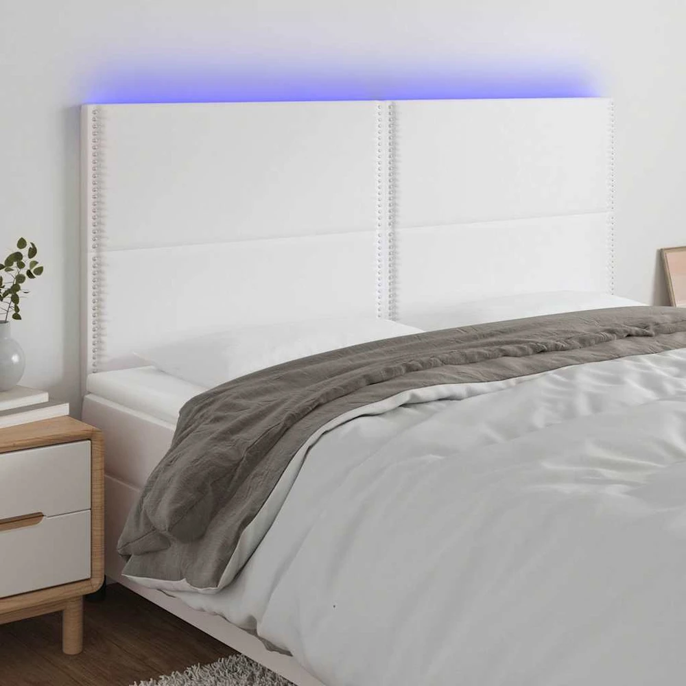 Lova Galvūgalis su LED, baltos spalvos, 200x5x118/128 cm