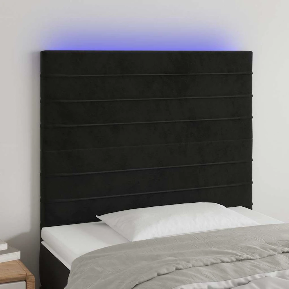 Lova Galvūgalis su LED, juodos spalvos, 100x5x118/128cm, aksomas