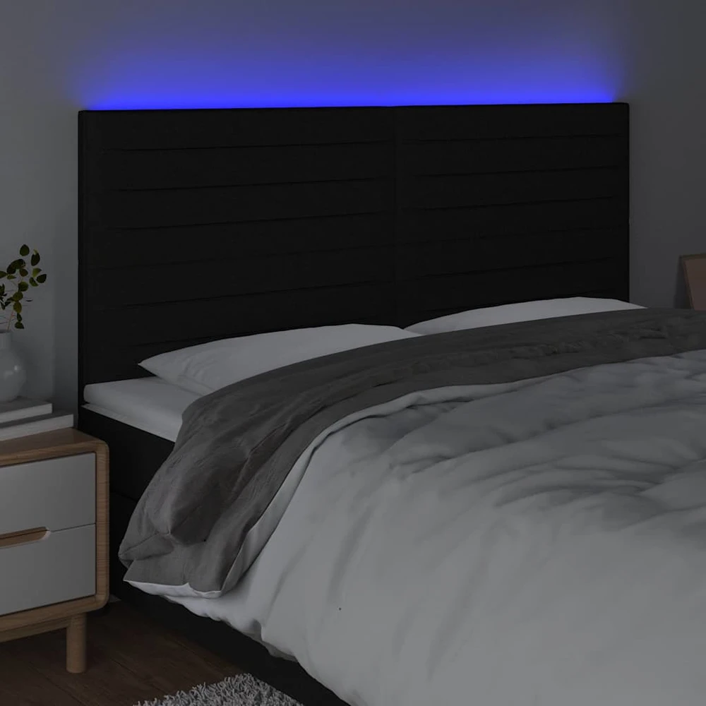 Lova Galvūgalis su LED, juodos spalvos, 180x5x118/128cm, audinys