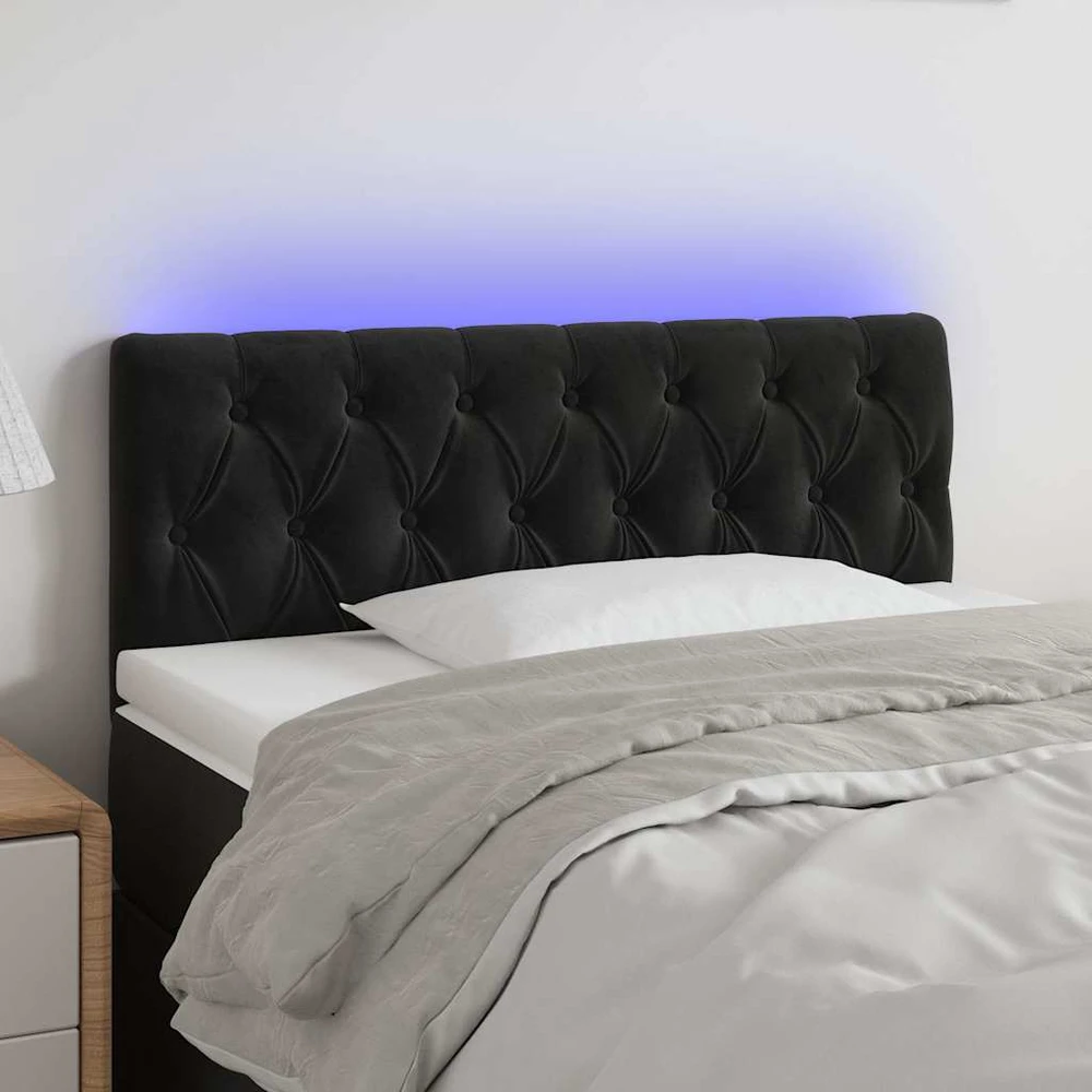 Lova Galvūgalis su LED, juodos spalvos, 90x7x78/88cm, aksomas
