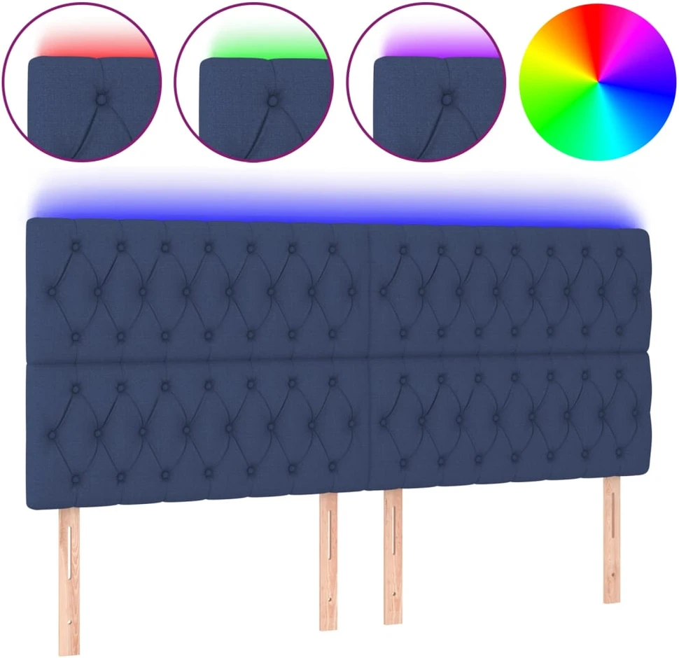 Lova Galvūgalis su LED, mėlynos spalvos, 200x7x118/128cm, audinys