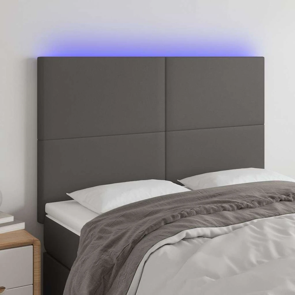 Lova Galvūgalis su LED, pilkas, 144x5x118/128cm, dirbtinė oda