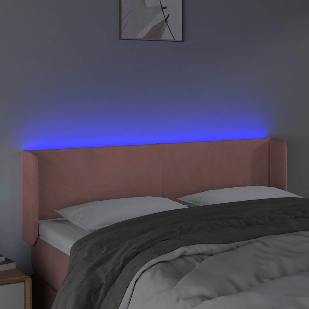 Lova Galvūgalis su LED, rožinės spalvos, 147x16x78/88cm, aksomas