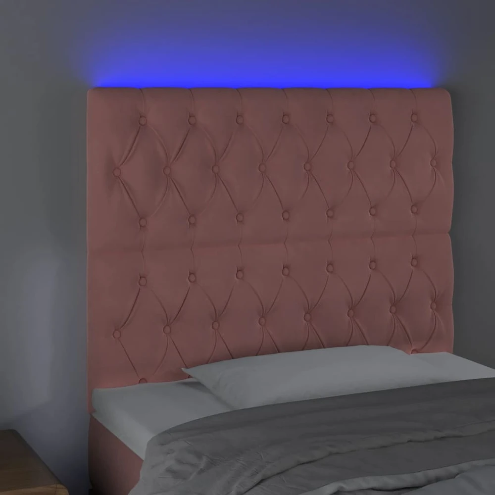 Lova Galvūgalis su LED, rožinės spalvos, 90x7x118/128cm, aksomas