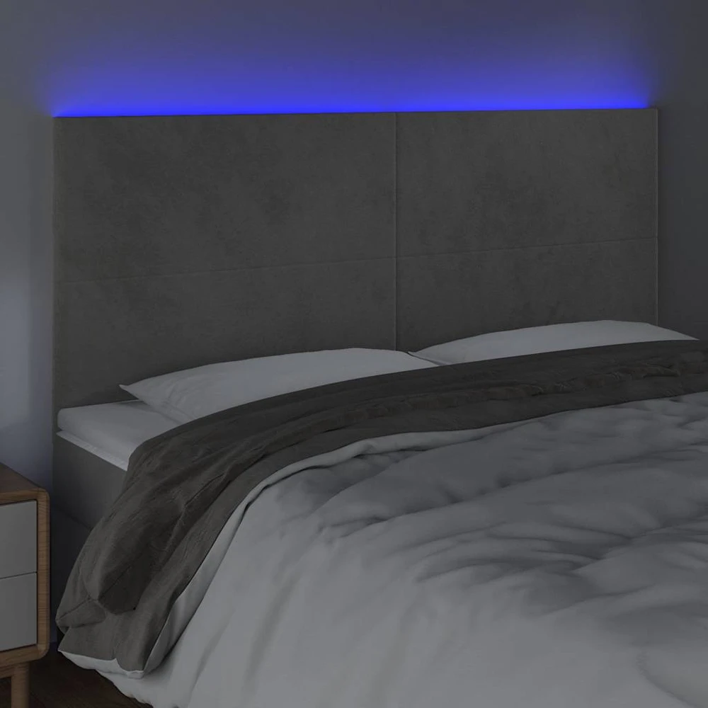 Lova Galvūgalis su LED, šviesiai pilkas, 160x5x118/128cm, aksomas