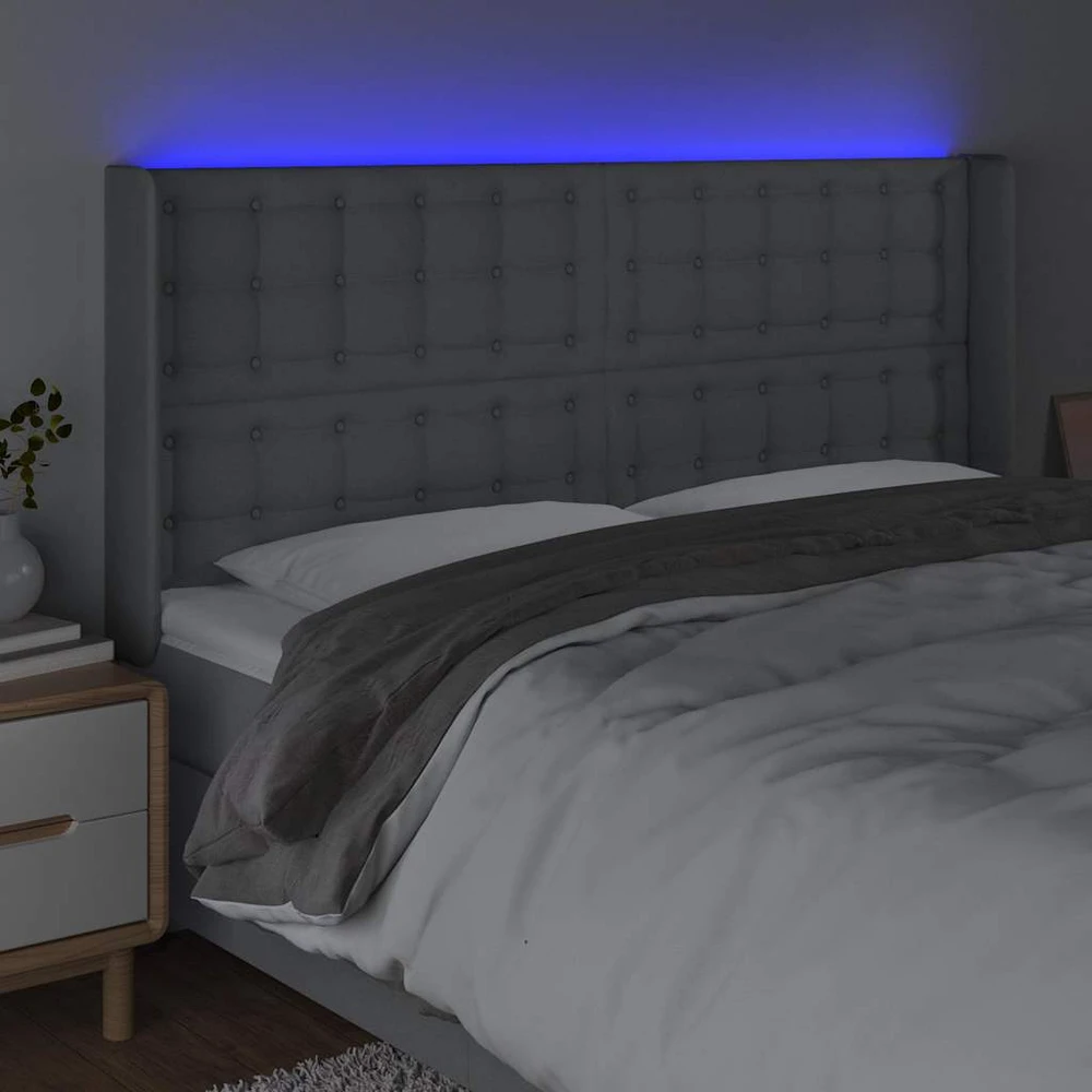 Lova Galvūgalis su LED, šviesiai pilkas, 203x16x118/128cm, audinys