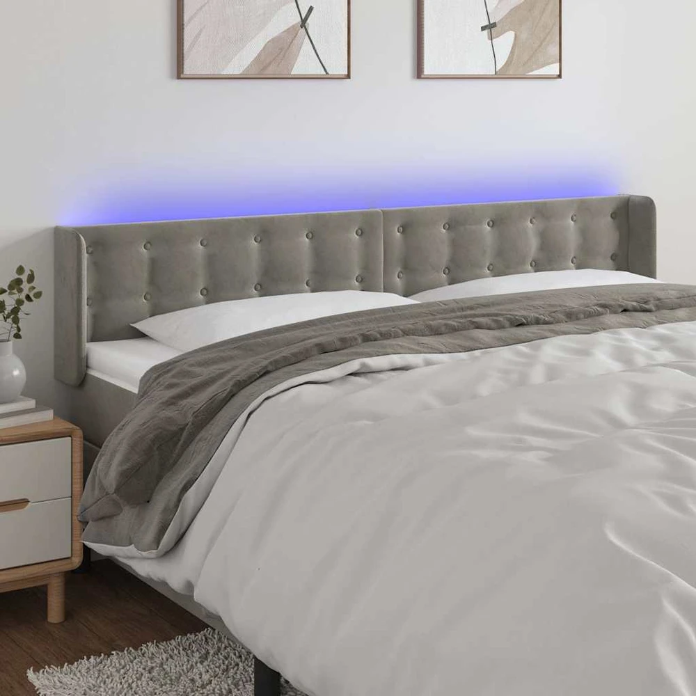 Lova Galvūgalis su LED, šviesiai pilkas, 203x16x78/88cm, aksomas