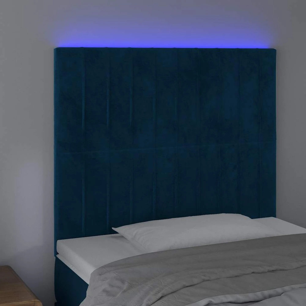 Lova Galvūgalis su LED, tamsiai mėlynas, 100x5x118/128cm, aksomas