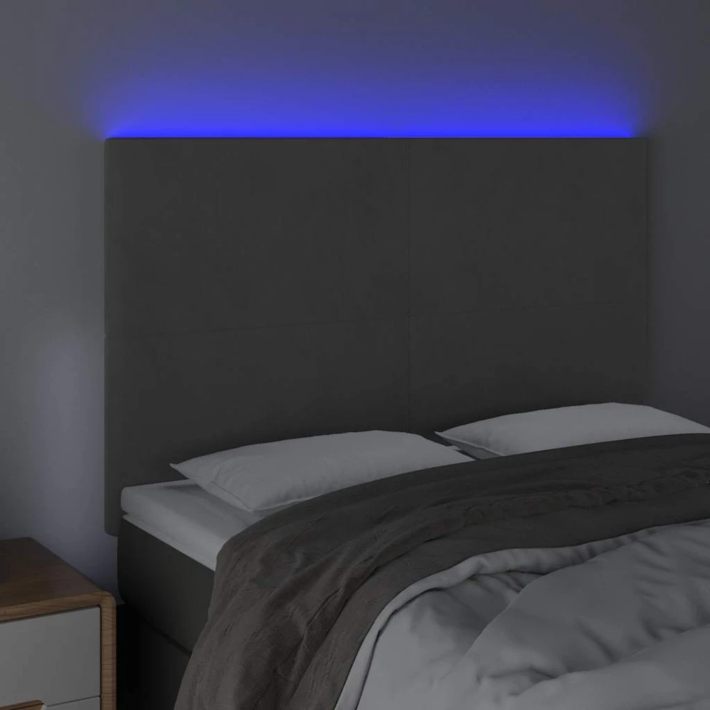 Lova Galvūgalis su LED, tamsiai pilkas, 144x5x118/128cm, aksomas