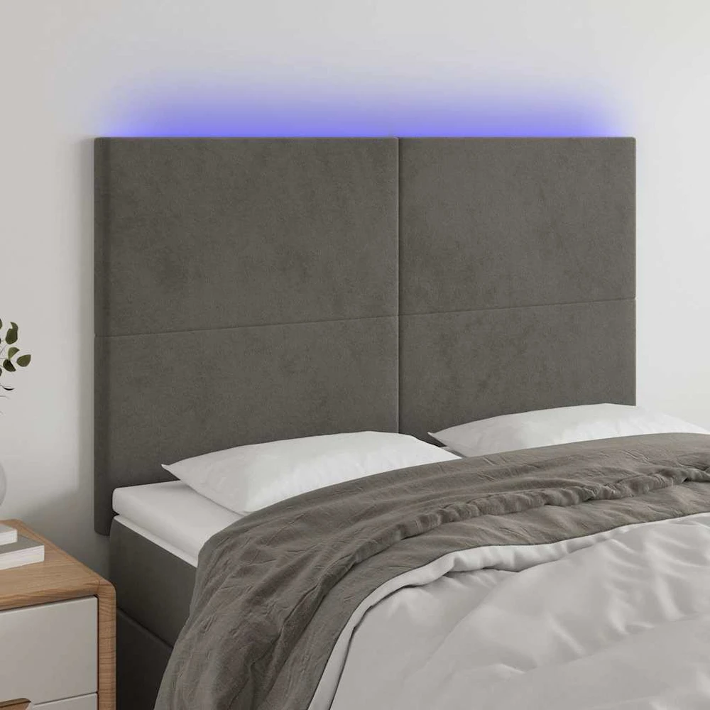 Lova Galvūgalis su LED, tamsiai pilkas, 144x5x118/128cm, aksomas