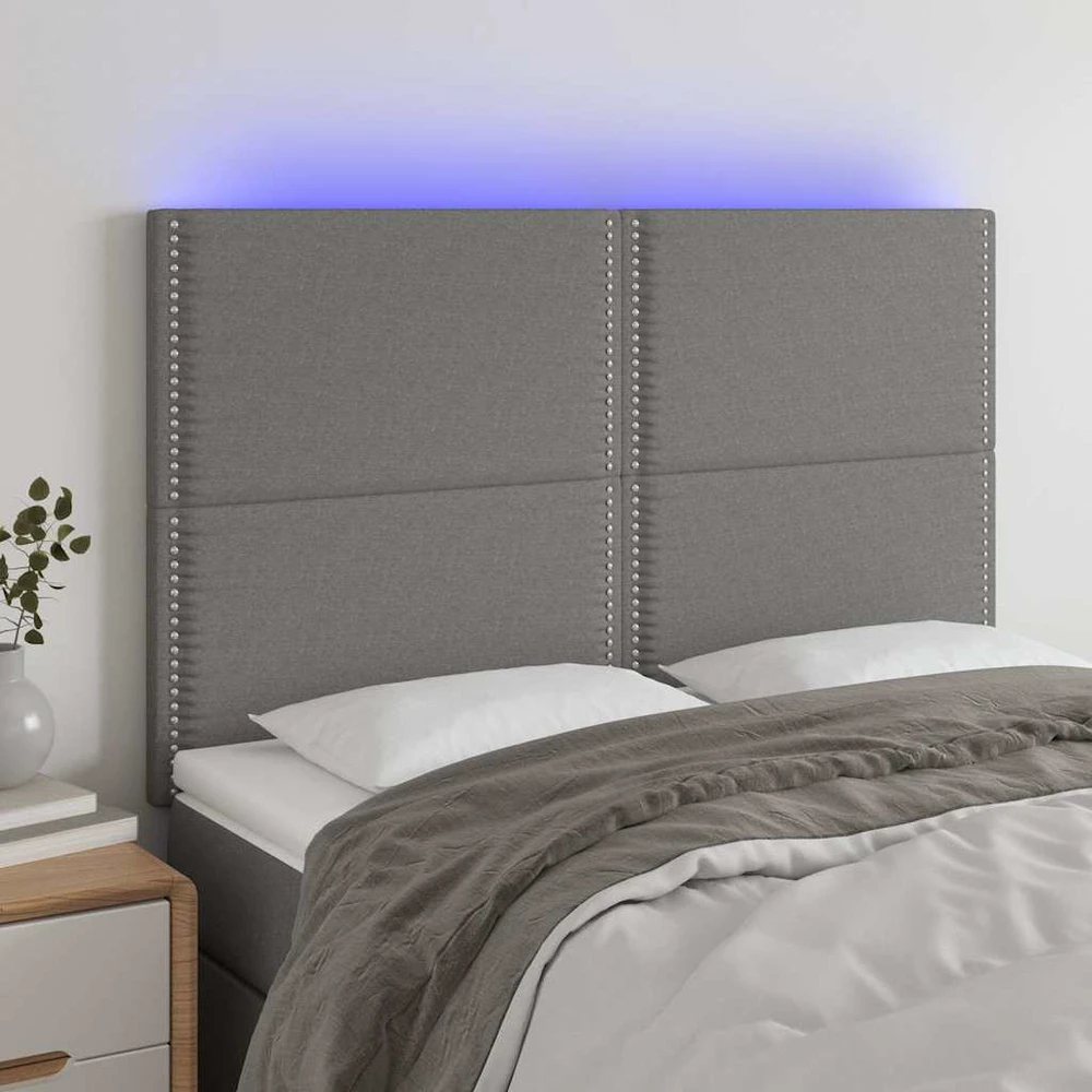 Lova Galvūgalis su LED, tamsiai pilkas, 144x5x118/128cm, audinys