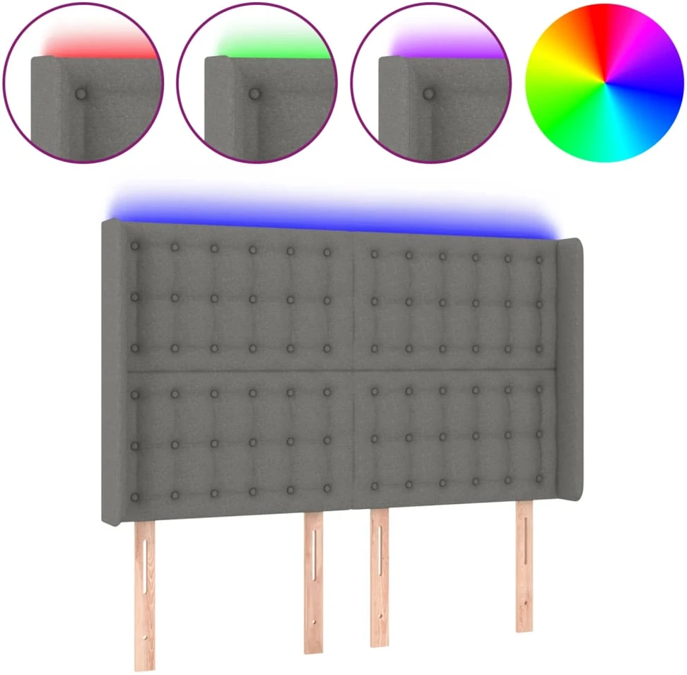 Lova Galvūgalis su LED, tamsiai pilkas, 147x16x118/128cm, audinys