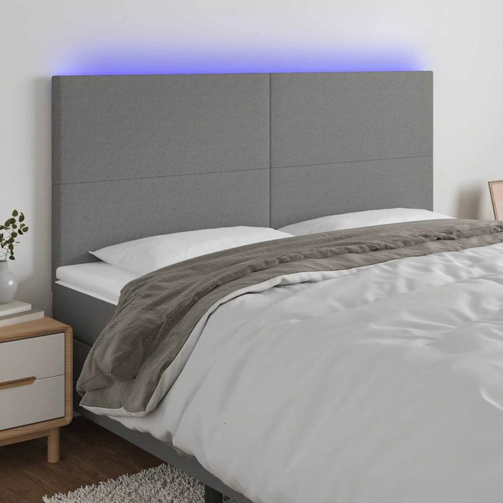 Lova Galvūgalis su LED, tamsiai pilkas, 160x5x118/128cm, audinys