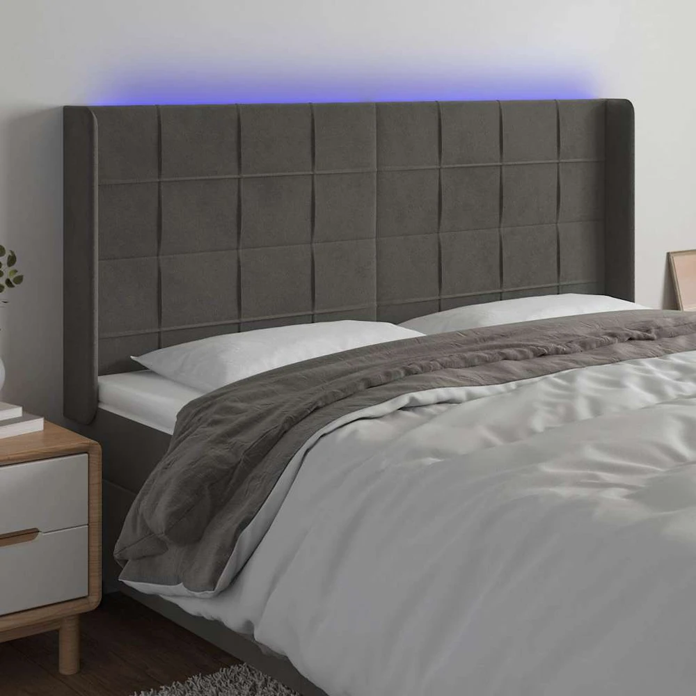 Lova Galvūgalis su LED, tamsiai pilkas, 183x16x118/128cm, aksomas