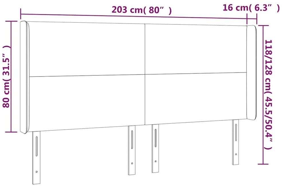 Lova Galvūgalis su LED, tamsiai pilkas, 203x16x118/128cm, audinys