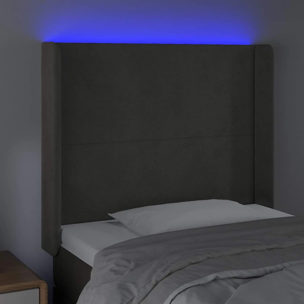 Lova Galvūgalis su LED, tamsiai pilkas, 83x16x118/128cm, aksomas