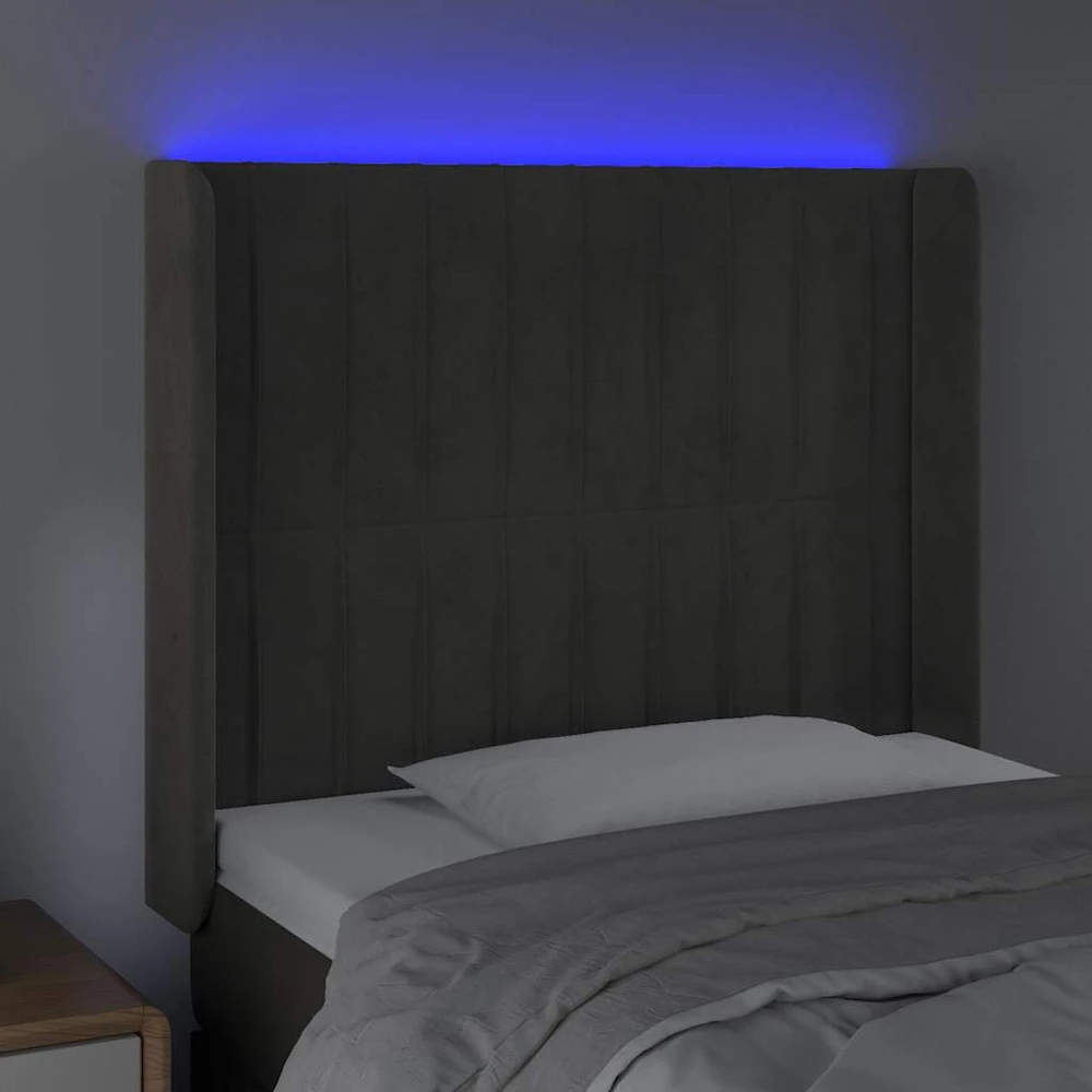 Lova Galvūgalis su LED, tamsiai pilkas, 83x16x118/128cm, aksomas