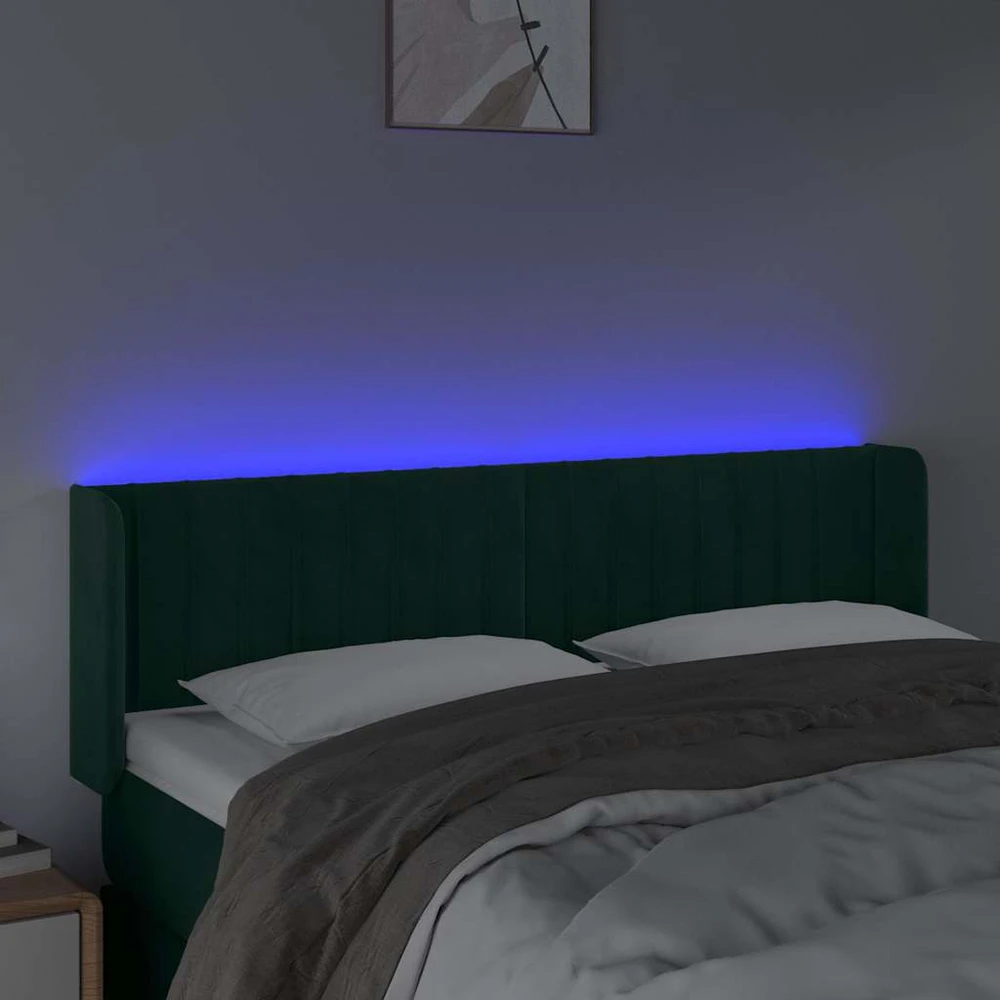 Lova Galvūgalis su LED, tamsiai žalias, 147x16x78/88cm, aksomas