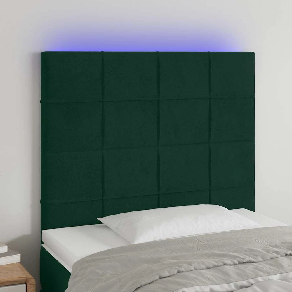 Lova Galvūgalis su LED, tamsiai žalias, 90x5x118/128cm, aksomas
