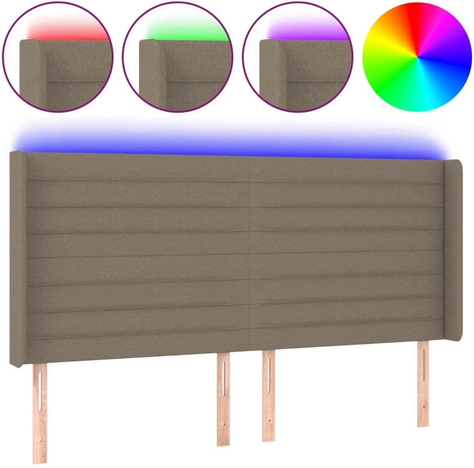 Lova Galvūgalis su LED, taupe spalvos, 163x16x118/128cm, audinys