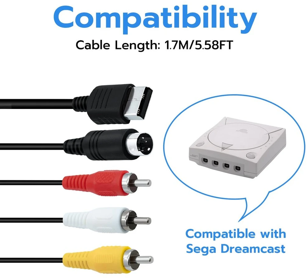 Gam3gear S Av S video Rca audio video kabelis, skirtas Sega Dreamcast