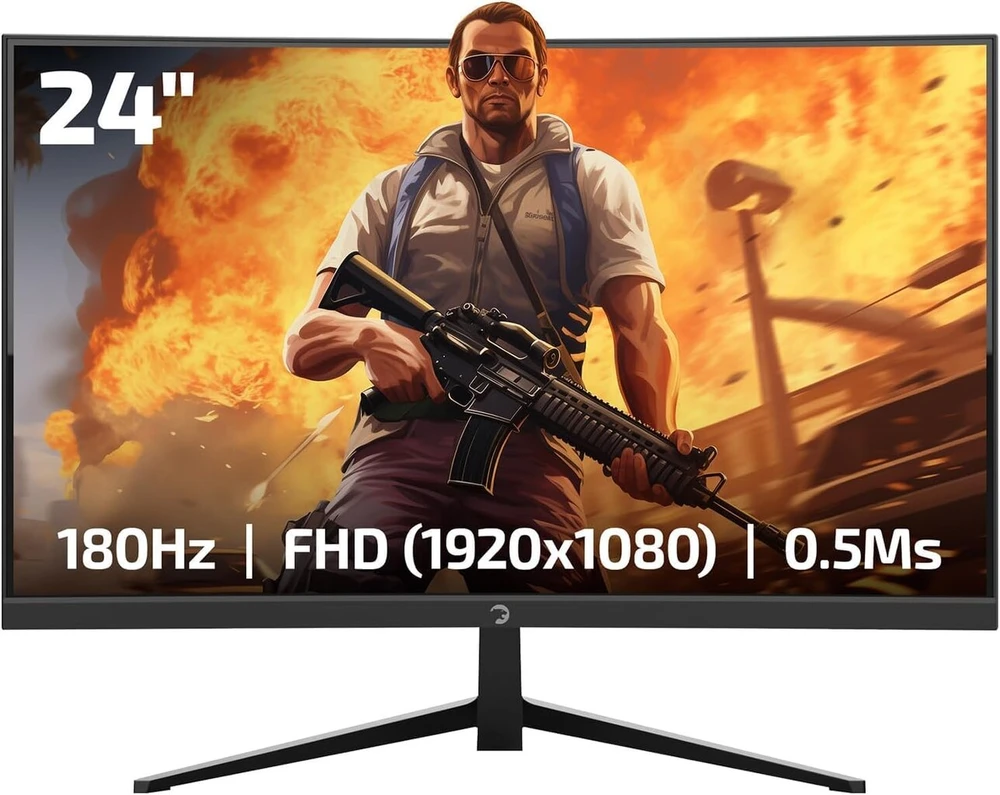 Gamepower Vivid T40 lenktas žaidimų monitorius 23.6 colių 180hz 0.5ms, pc ekranas full hd 1080p, va lenktas hdr ekranas, berėmis kompiuterio ekranas, freesync g-sync, 125% srgb, su garsiakalbiu