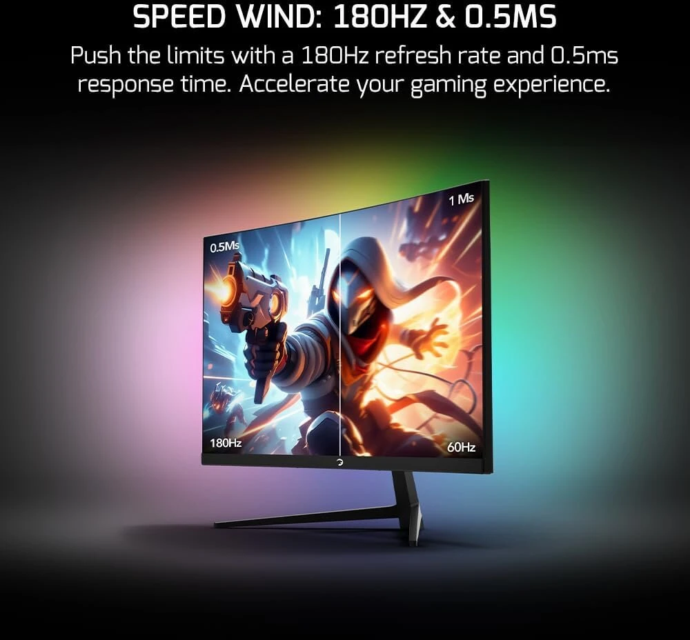 Gamepower Vivid T40 lenktas žaidimų monitorius 23.6 colių 180hz 0.5ms, pc ekranas full hd 1080p, va lenktas hdr ekranas, berėmis kompiuterio ekranas, freesync g-sync, 125% srgb, su garsiakalbiu