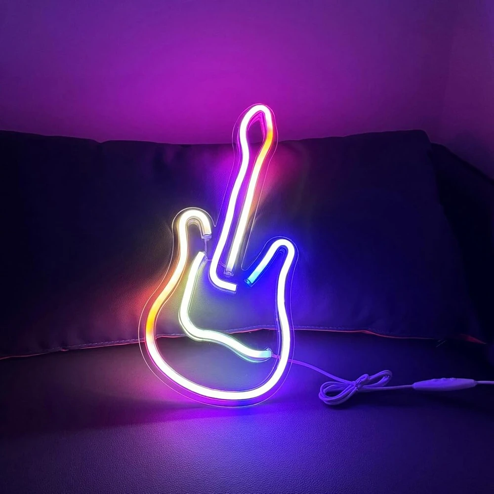 Pakabinamas šviestuvas Gaoxun gitaros neoninis ženklas maitinamas Usb, 40 x 19 cm Led neoninė šviesa pritemdoma, valdymas programėle, muzikos sinchronizavimas, neoninis ženklas sienų kambario dekoravimui miegamojo baro klubo vakarėlio vestuvių gimtadienio dovana (įvairiaspalvis