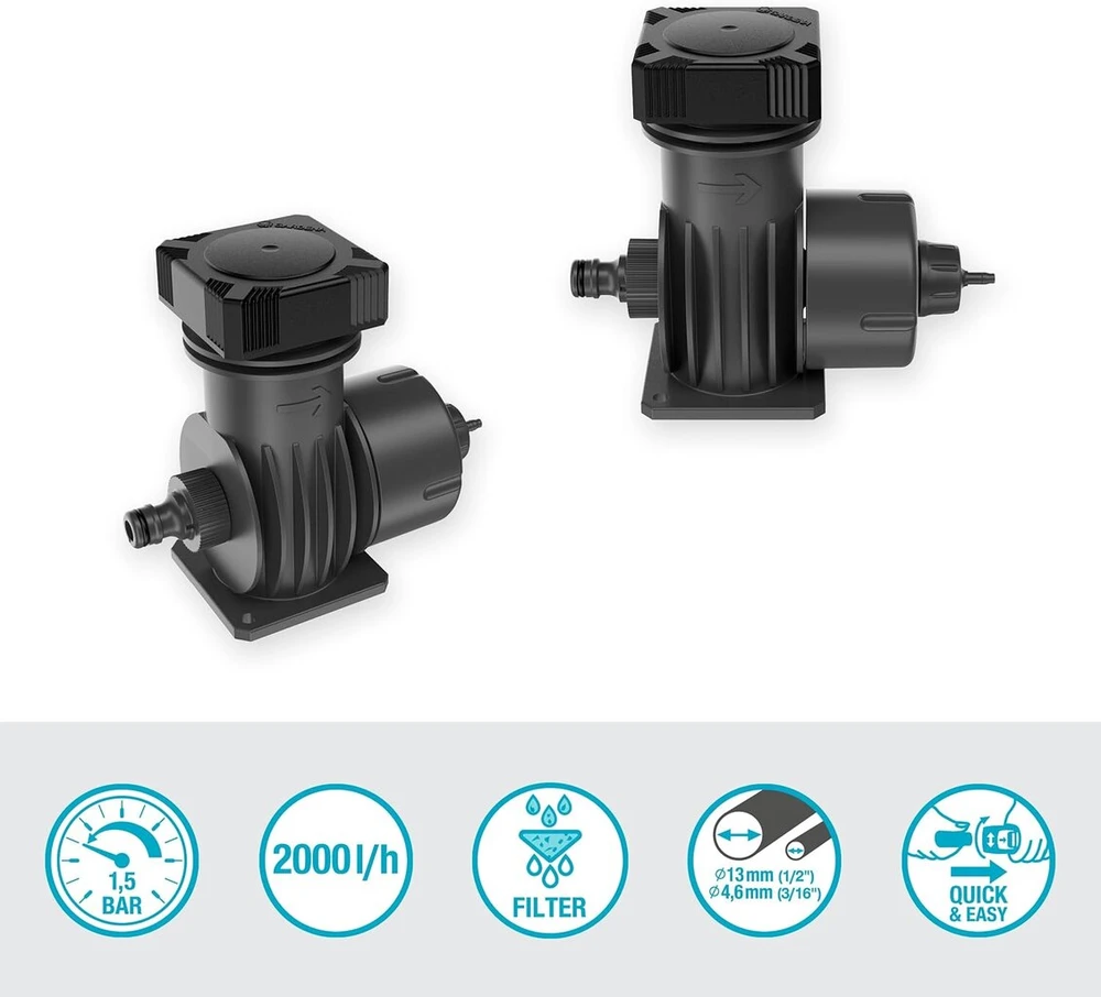 Gardena Micro-drip-system bazinis įrenginys 2000: pradinis blokas automatinei drėkinimo sistemai, sumažina slėgį ir filtruoja vandenį, paprasta prijungimo technologija (13310-20)