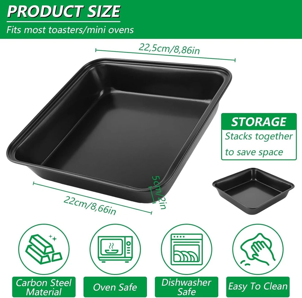 Gbachoose 3 dalių stačiakampių kepimo indų rinkinys, brownie kepimo forma, kepimo indas 20 x 20 cm, stačiakampė kepimo forma, kepimo indas karšto oro gruzdintuvei, lazanijai, pyragams